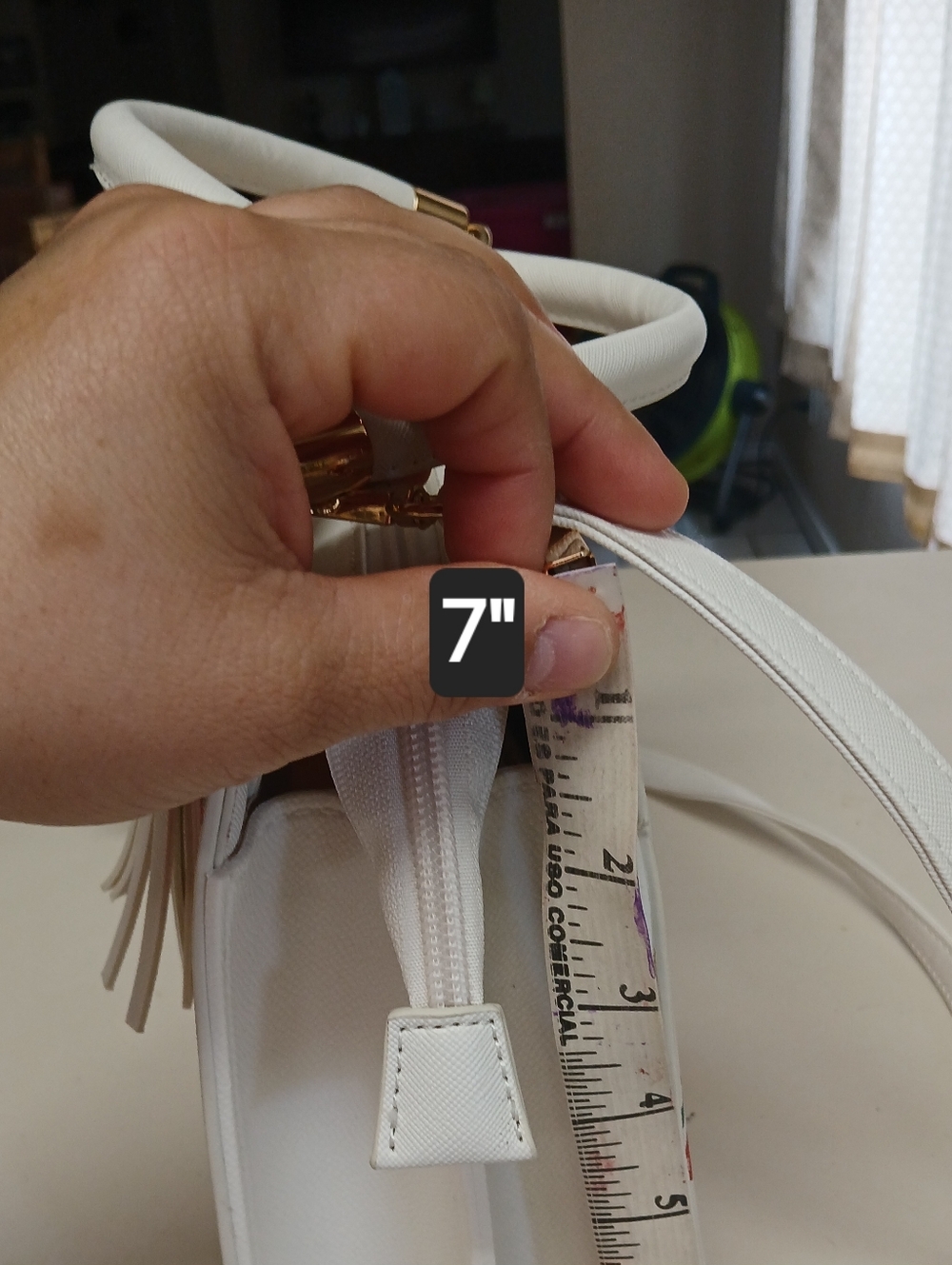 White Cherry Print Tote Bag with Matching Cherry Tassel Charm - Picture 9 of 9